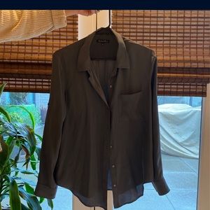 100% pure silk charcoal grey long sleeve blouse